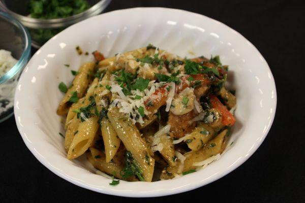 Blackened natural chicken Ceasar pasta. Yum!