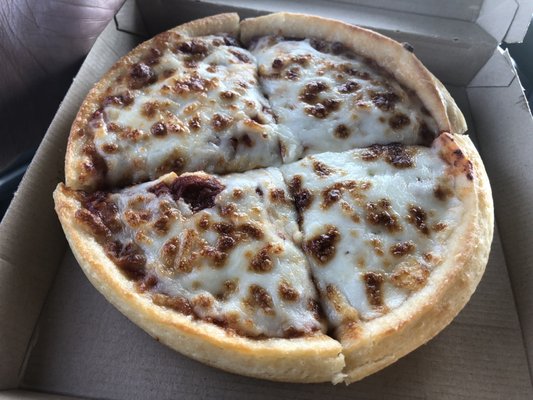 Personal pan pizzas are delicious light crispy crust and perfect amount of cheese and sauce!!