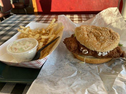 Smitty's Tenderloin Sandwich Basket with fries and creamy coleslaw. Highly recommended, but highly addictive.