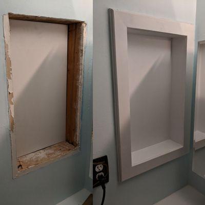 Custom work to finish a hole left by an old medicine cabinet