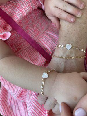 Sweetest mother and daughter set. We added a clasp to the baby bracelet.