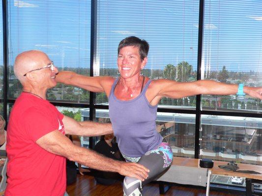 Jody enjoying a Pilates session at Body Arts and Science International in Costa Mesa, CA, with founder Rael Isacowitz