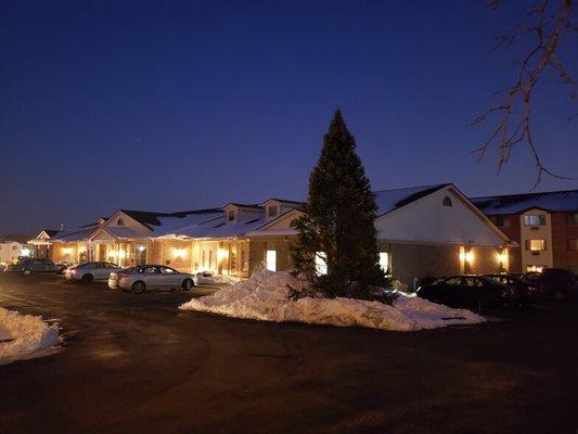 Outside main office at night