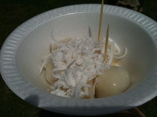 Some sticky rice ball with palm sugar and coconut