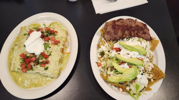 Enchiladas suizas y nuestro ricos nachos