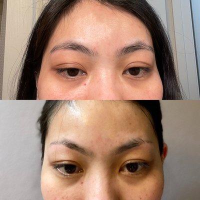 Before and after I asked my brows to get "cleaned".