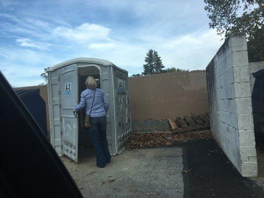 the port a pots are UNISEX (just in case your wondering) they are right by the trash dumpster. somebody get the La poopouri spray please