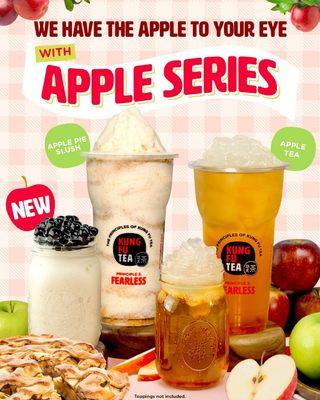 An apple  a day keeps the doctor away! Come try our new Apple Tea and Apple Pie Slush drinks today!