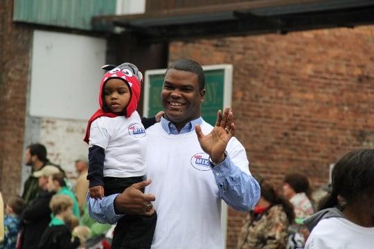 Micah and Mike Hamlar walking in the McDonald's St. Patrick's Day Parade in Roanoke, VA