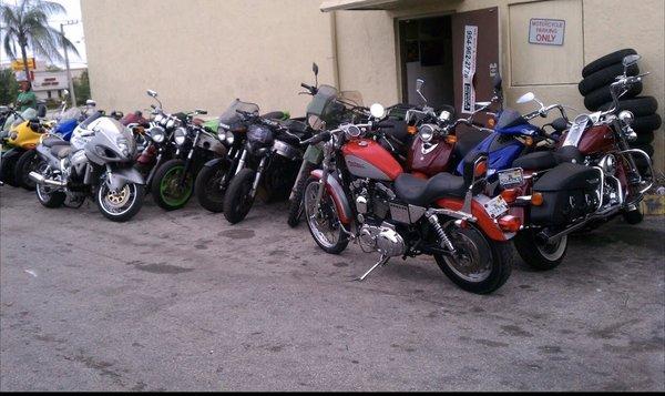 Motorcycles at the shop