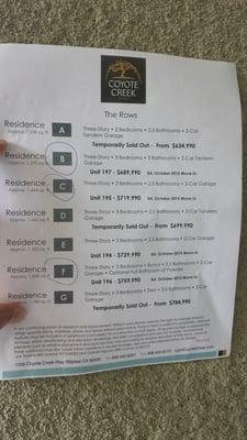 prices as of 1/17/2015, last building from rows. only circled floor plans are available.