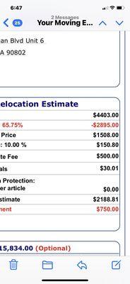 Total cost given by graceful moving company