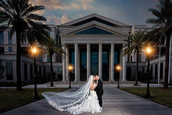 Gorgeous Epic Wedding Shot at the Downtown Courthouse