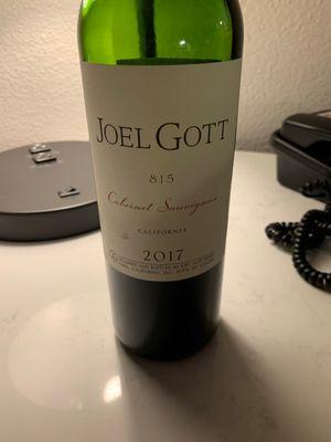 Joel Gott 2017 Cabernet Sauvignon  Full body, hints of cherry but a balance of flavors that won't do you wrong!