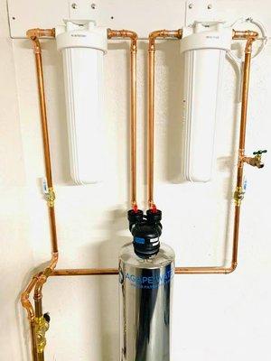 Detail of a KIS DW-8 Water Filtration & Conditioning System with Custom Pre & Post Filters.