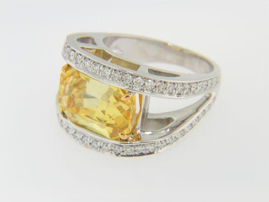 Yellow Sapphire and Diamond Engagement Ring