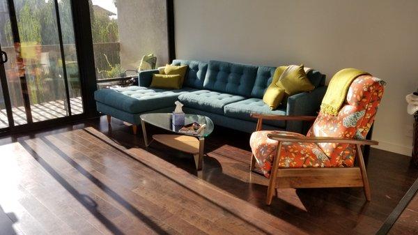 mid century sofa and recliner, BDI coffee table