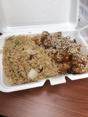 Sesame chicken with pork fried rice lunch special