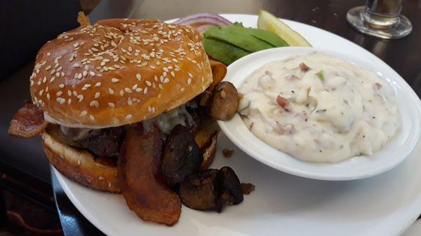 Burger and mashed potatoes