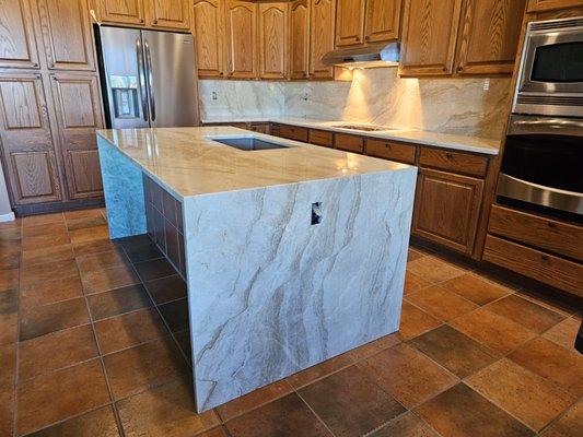 Quartzite countertops with waterfalls