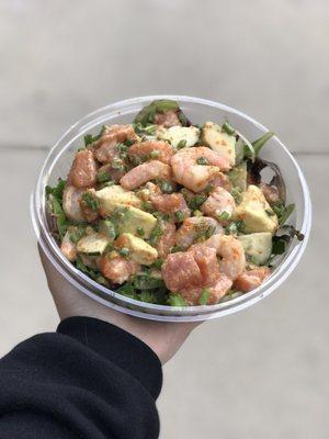 Large Luau Ahi, Salmon, Shrimp bowl on mixed greens