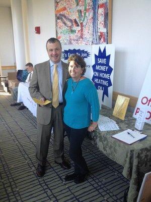 Jonathan Harris, Commissioner of Consumer Protection, stops by to speak with Vice President Rosie Stanko at East Hartford Senior Fair.