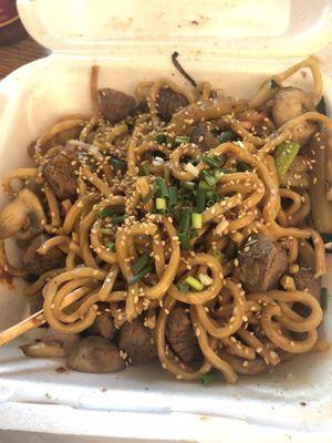 Rib-eye steak hibachi which I fixed up with chopped scallions and sesame seeds.