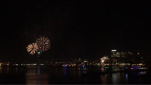 View of New Years fireworks from the upper deck.