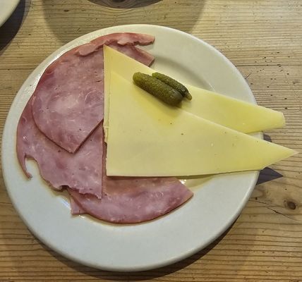 Ham and Gruyere garnished with cornichons