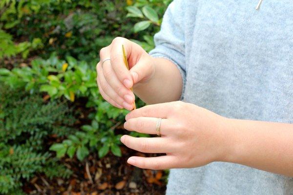 Kailina holding a teishin (a tool used for some non-needling techniques).