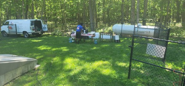 The guys setting up their cooking station!