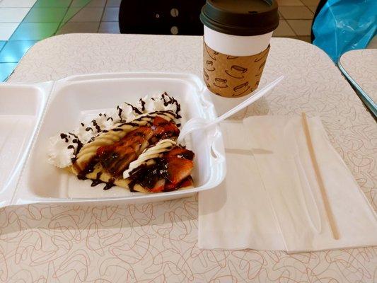 A Strawberry/Banana Crepe w/ a Vanilla Latte!