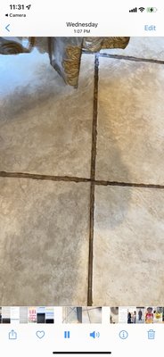 Dirty grout immediately after "cleaning"