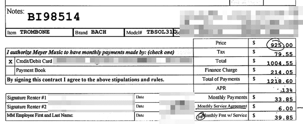 Here's where we see the total cost of the instrument. It costs about 50% more using this agreement