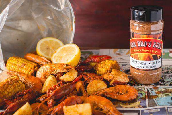 Crawfish Boil seasoned with "New Orleans Style Rub"