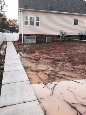 This is a before pic, we had drainage problems, uneven ground, red dirt and no grass.