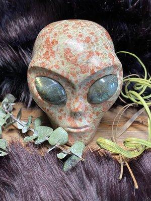 Unikite Alien Skull with labradorite eyes