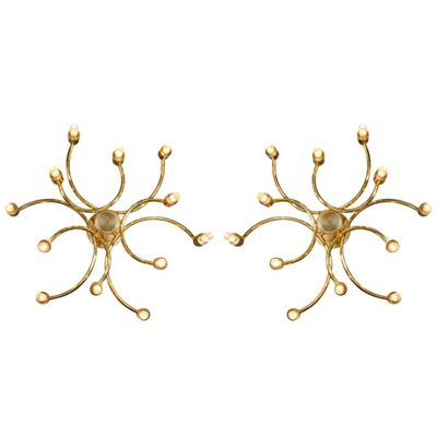 Pair of Sciolari flush mounts/sconces, 12 lights each, brass, Italy 1960. From D'LightUs, European mid century dealer @ Market Stalls