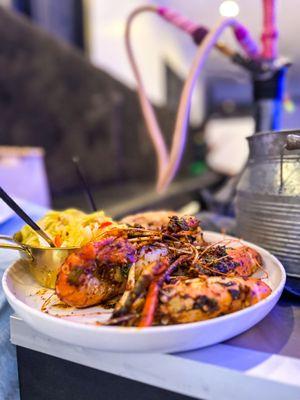 Yardie Pepper Shrimp with a side of cabbage