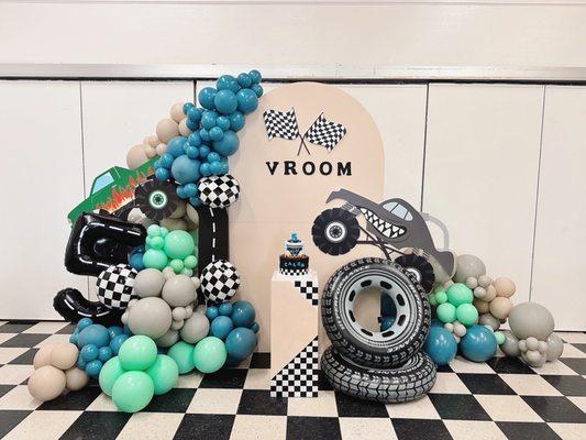 Super cute monster truck themed party set up for an amazing boy who turned 5!