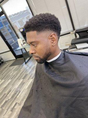 Drop fade and sponge curls