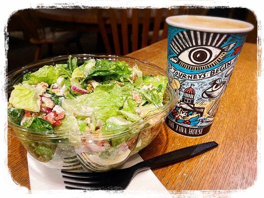 BBQ chicken ranch salad (minus the BBQ, BBQ-ranch & corn) and the Nutty Carmel Latte (Sugarless w Almond Milk)