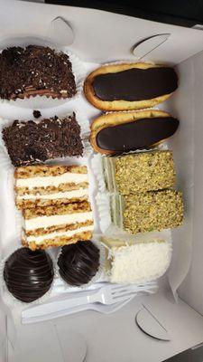 Pastry Variety (Éclairs. Pistashio, Rumball, Margelen, Swiss Roll, Coconut).