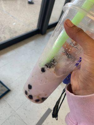 taro smoothie with fresh honey boba