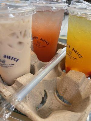 Oolong milk tea, Strawberry green tea, Mango green tea!