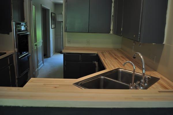 Maple butcher block countertop remodel.