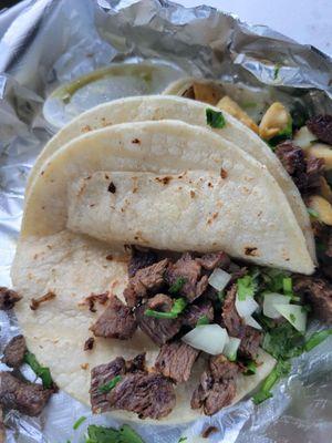 Carne asada taco and chicken taco