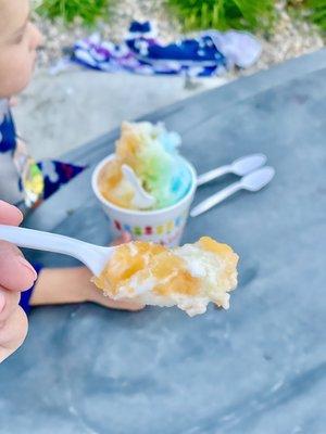 Mango, Passion fruit, blue Hawaiian Hokulia shaved ice, large with pineapple sorbet