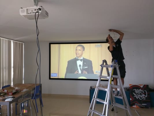 Pulling power for this newly installed projector and 120 inch screen. That's right, 120 inches!