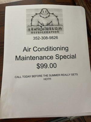 Maintenance special all summer long.